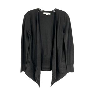 LOFT Cardigan Womens Size Small Black Open Front Textured Knit Sweater Classic